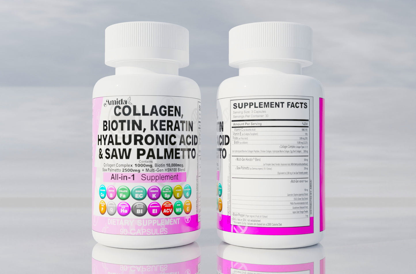 Collagen 1000mg, Biotin, Saw Palmetto, Keratin & Hyaluronic Acid Blend